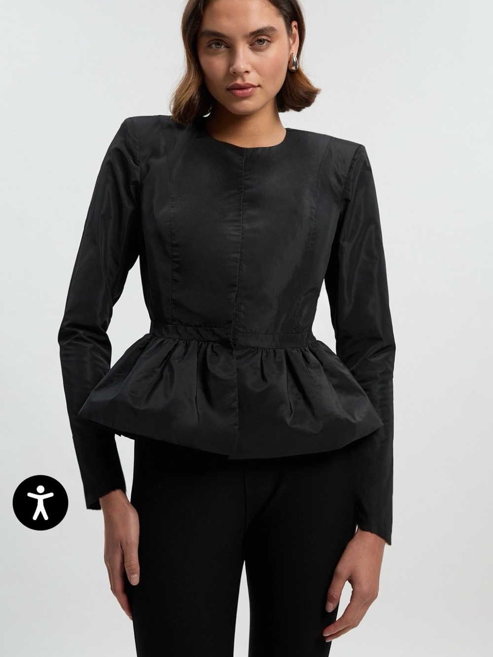 Karen Millen Drama Taffeta Rosetta Black Peplum Jacket Size 8